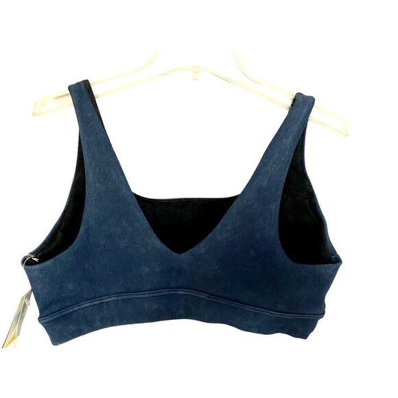 ZELLA Nordstrom Sz XL Live In Blue Rib Sports Bra Square Neck V-Back NEW - Picture 2 of 5